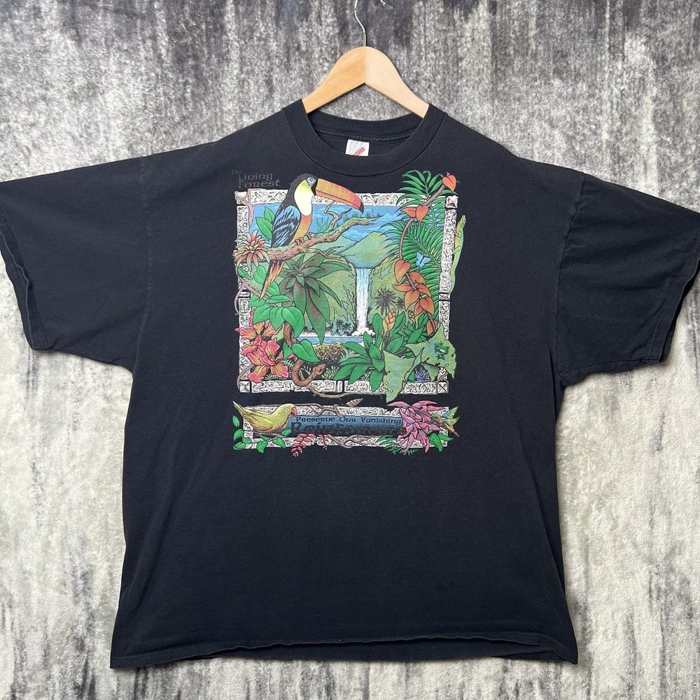 Vintage 90s Preserve Vanishing Rainforest Jerzees T Shirt Mens 3XL Made In USA